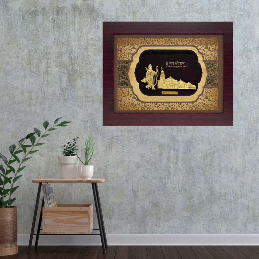 24KT GOLD FOIL ELITE AYODHYA TEMPLE WITH RAM JI  FRAME