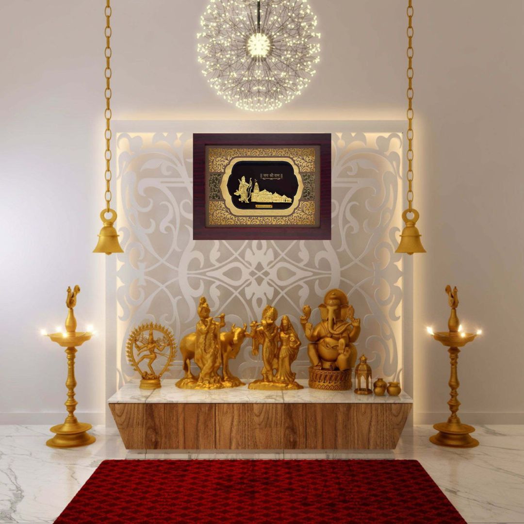 24KT GOLD FOIL ELITE AYODHYA TEMPLE WITH RAM JI  FRAME