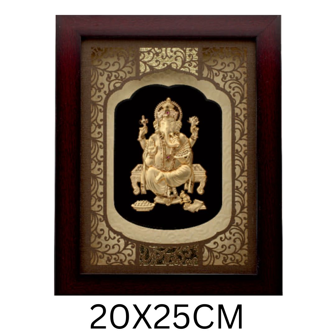 24KT GOLD FOIL SOLID ROSEWOOD GANESHA FRAME