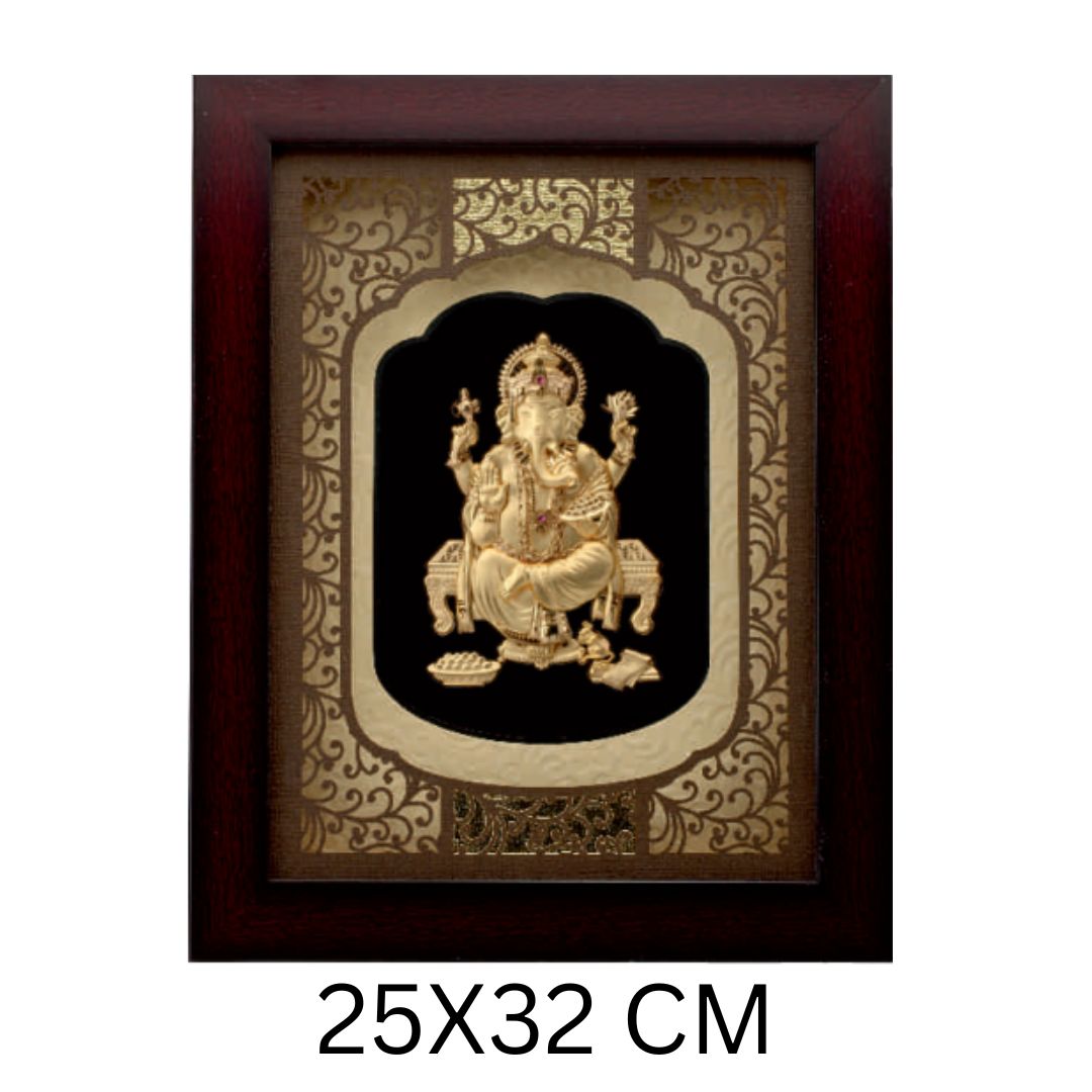 24KT GOLD FOIL SOLID ROSEWOOD GANESHA FRAME