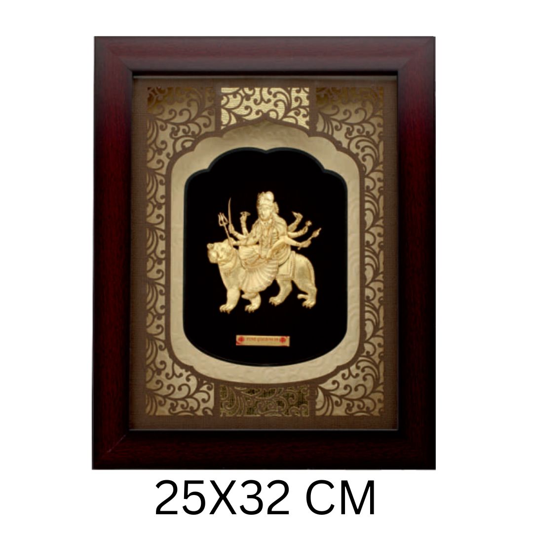 24KT GOLD FOIL SOLID ROSEWOOD DURGA JI FRAME