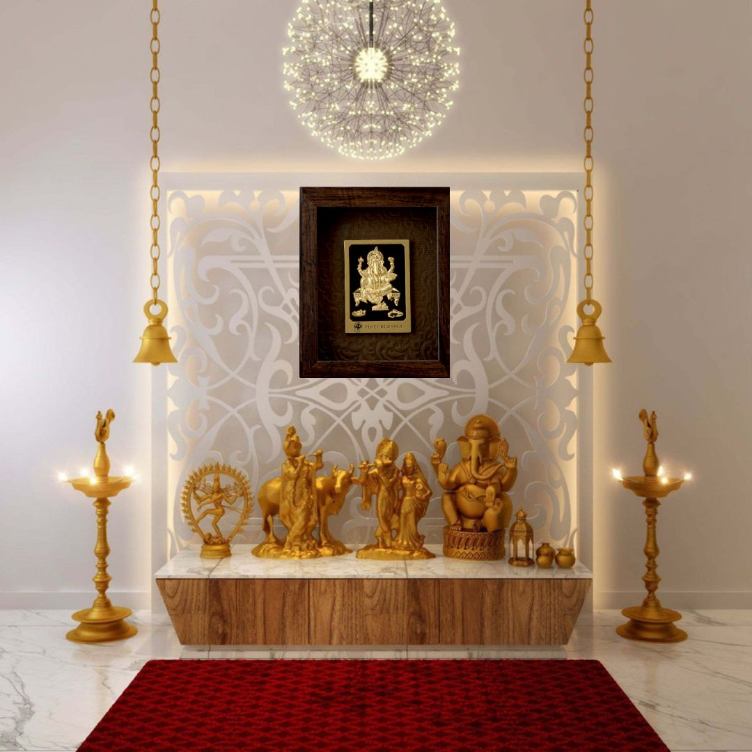 24KT GOLD FOIL ELEGENT MINI BROWN GANESH JI FRAME