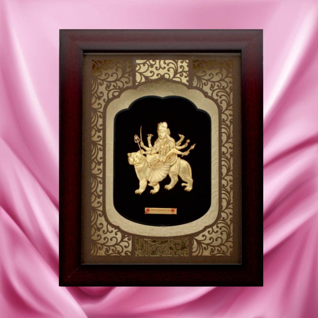 24KT GOLD FOIL SOLID ROSEWOOD DURGA JI FRAME