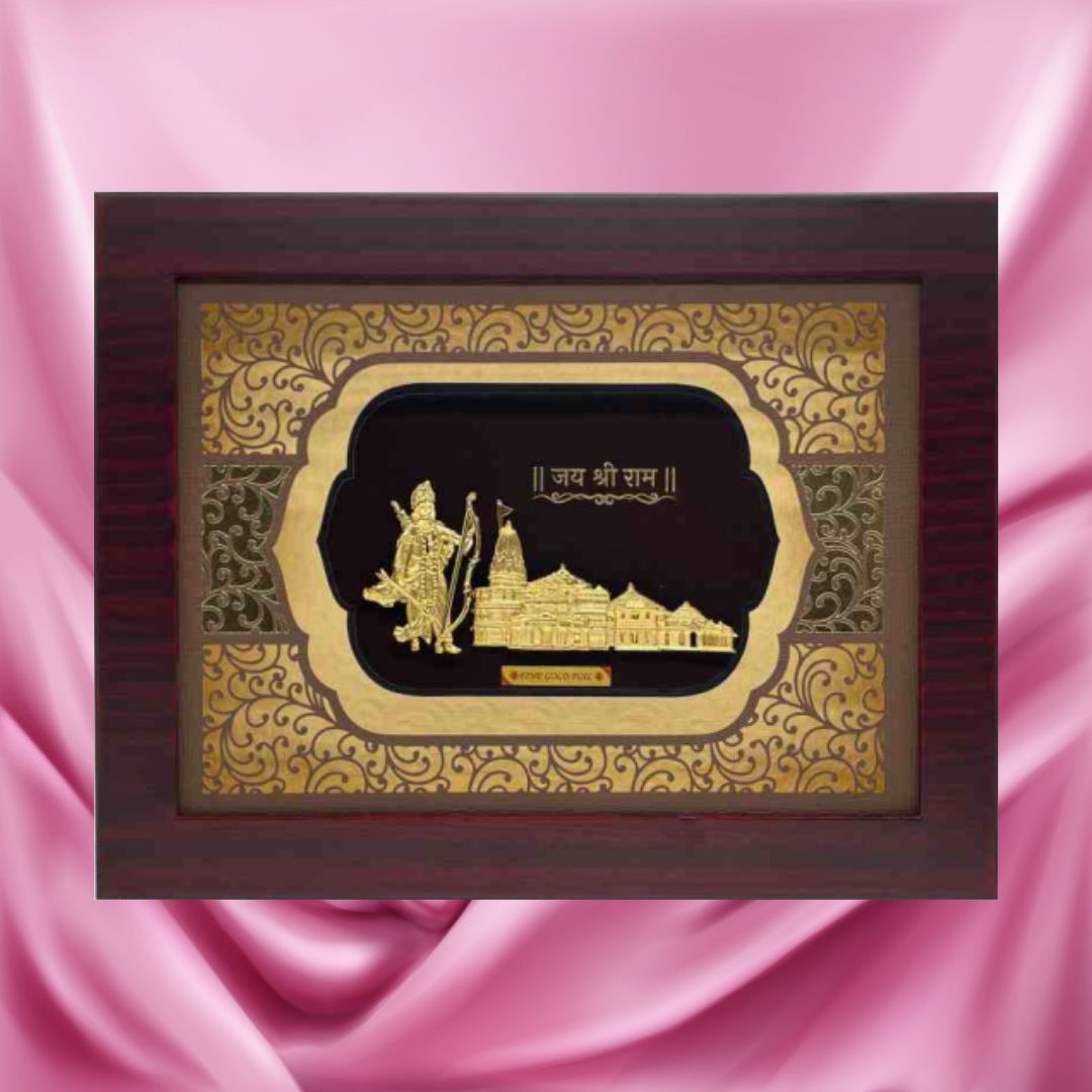 24KT GOLD FOIL ELITE AYODHYA TEMPLE WITH RAM JI  FRAME