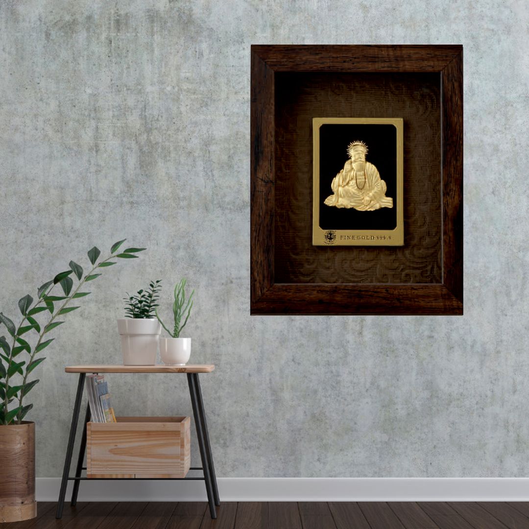 24KT GOLD FOIL ELEGENT MINI BROWN GURU NANAK JI FRAME