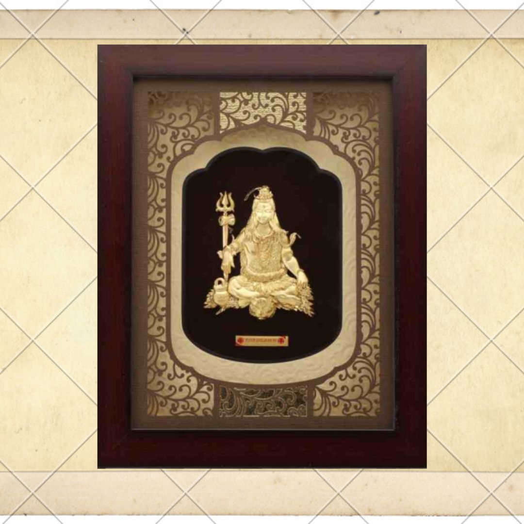 24KT GOLD FOIL SOLID ROSEWOOD SHIV JI FRAME