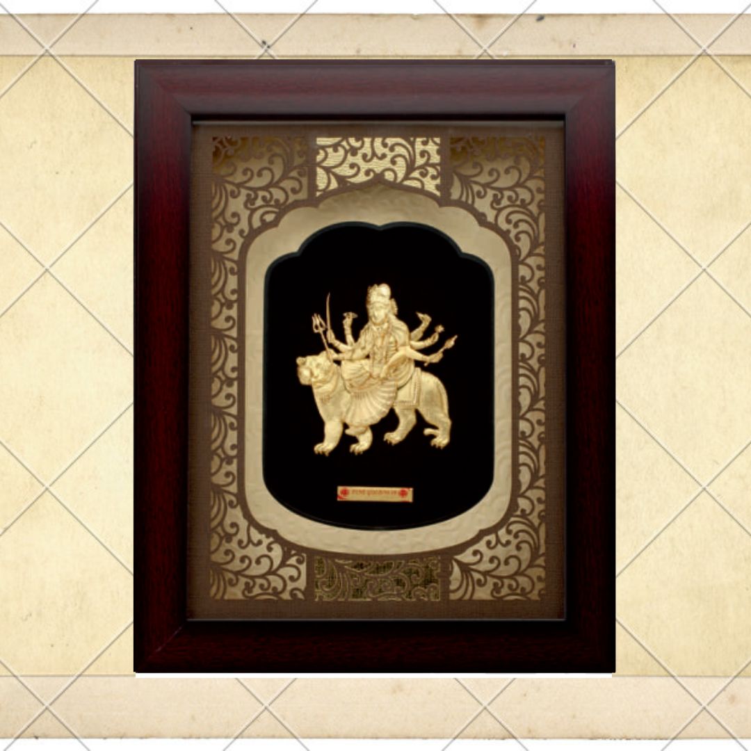 24KT GOLD FOIL SOLID ROSEWOOD DURGA JI FRAME