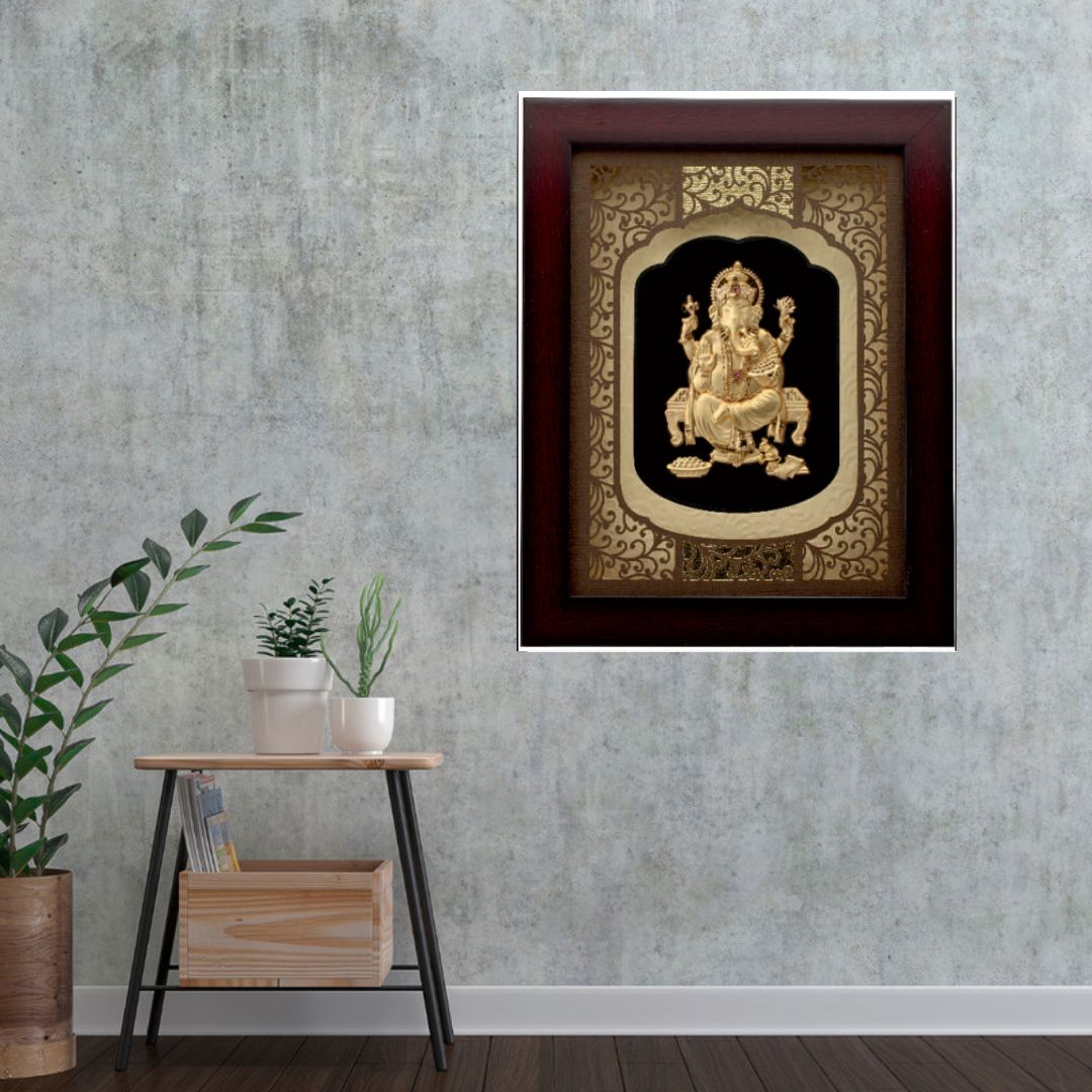 24KT GOLD FOIL SOLID ROSEWOOD GANESHA FRAME