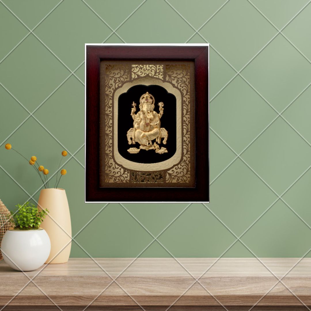 24KT GOLD FOIL SOLID ROSEWOOD GANESHA FRAME