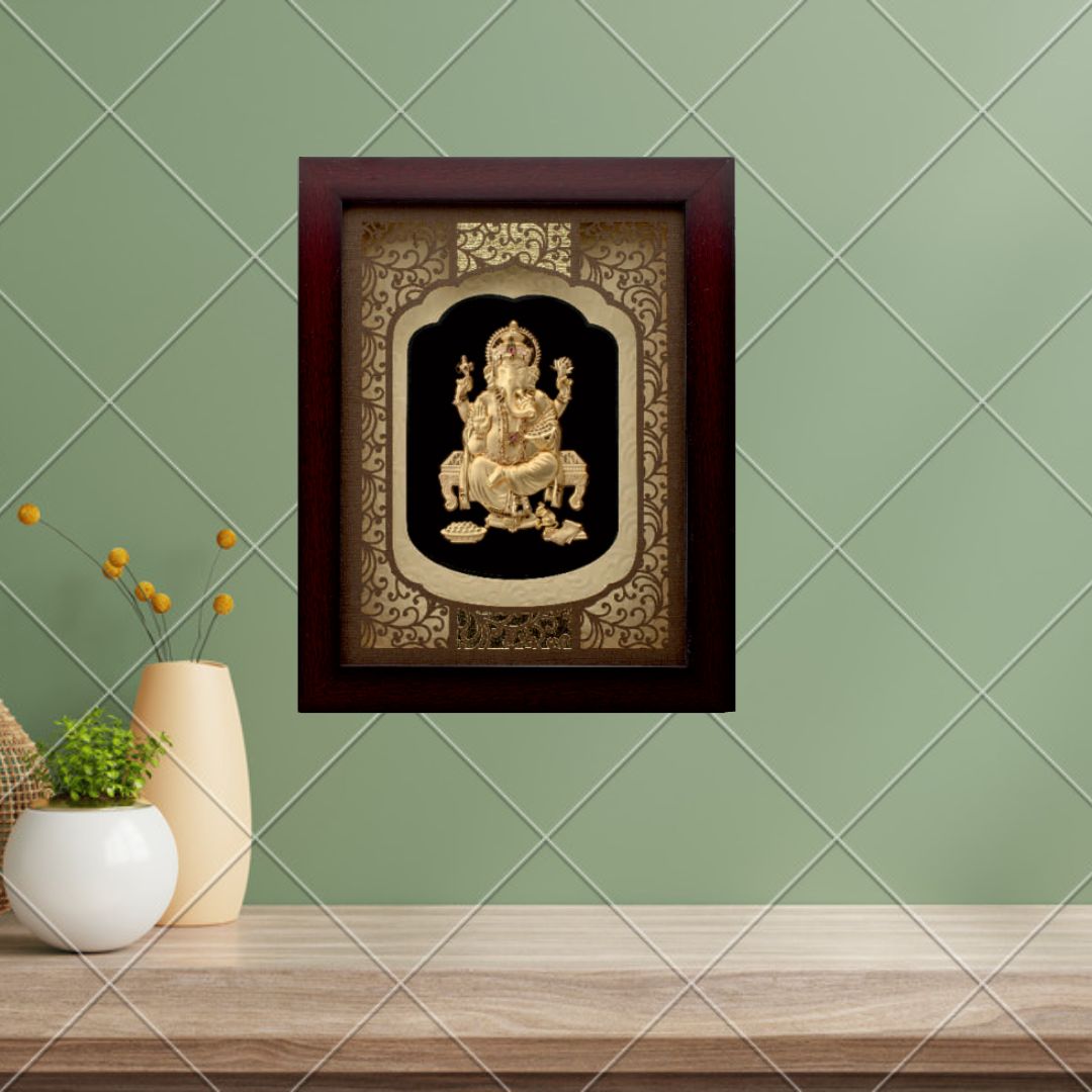 24KT GOLD FOIL SOLID ROSEWOOD GANESHA FRAME