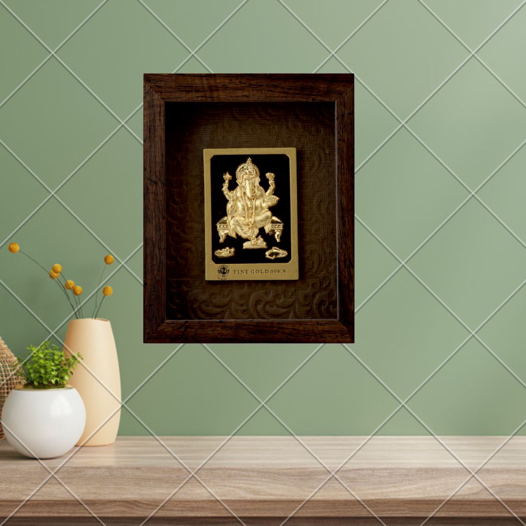 24KT GOLD FOIL ELEGENT MINI BROWN GANESH JI FRAME