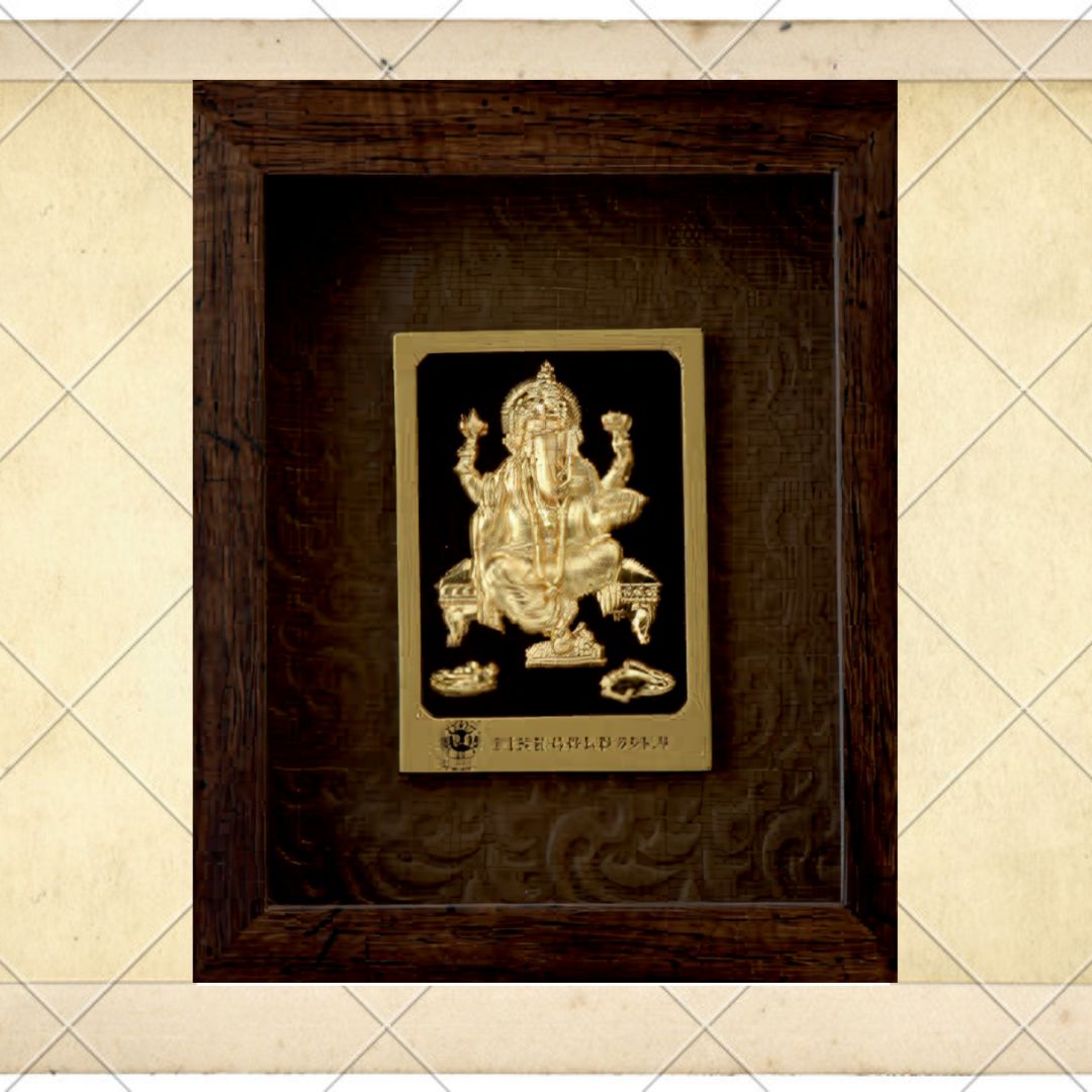 24KT GOLD FOIL ELEGENT MINI BROWN GANESH JI FRAME