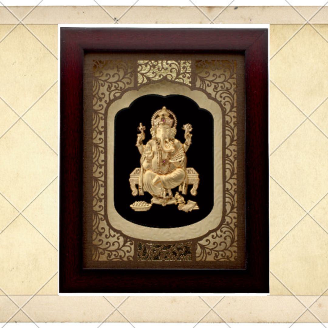 24KT GOLD FOIL SOLID ROSEWOOD GANESHA FRAME