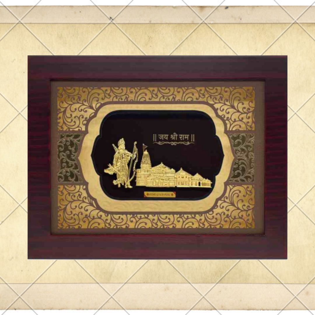 24KT GOLD FOIL ELITE AYODHYA TEMPLE WITH RAM JI FRAME