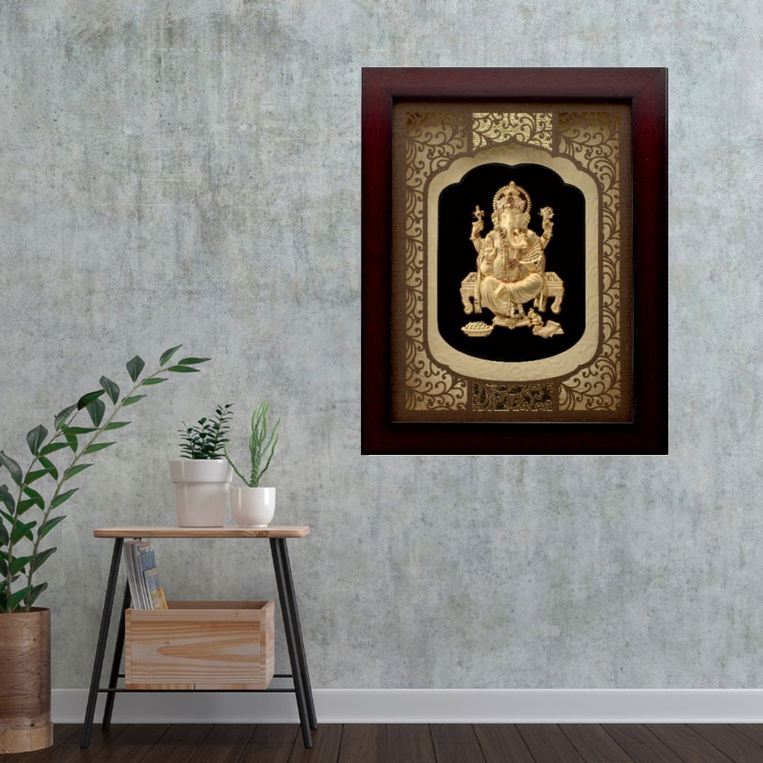 24KT GOLD FOIL SOLID ROSEWOOD GANESHA FRAME