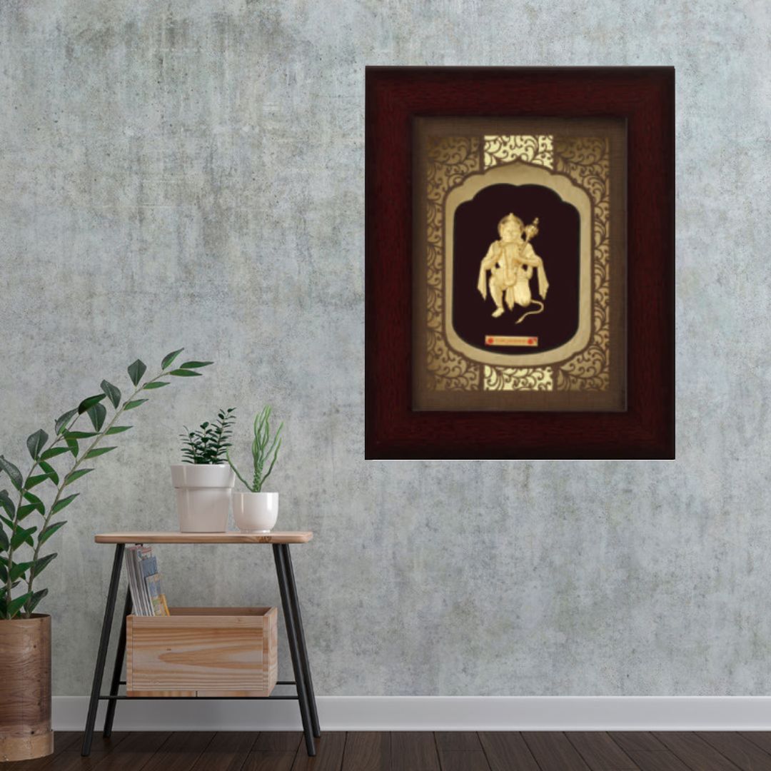 24KT GOLD FOIL EXTRA MINI SOLID CARVING HANUMAN JI FRAME