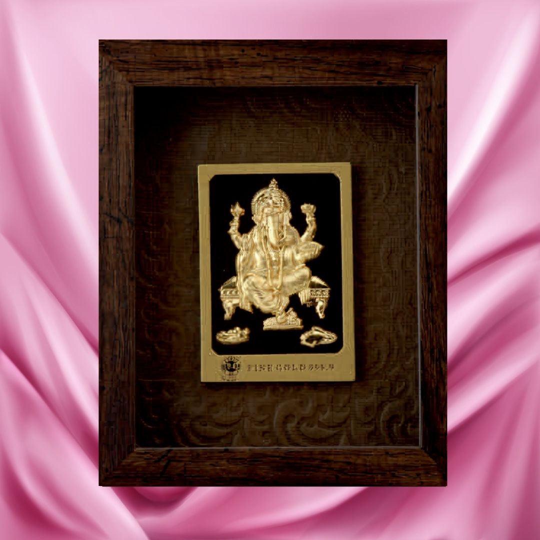 24KT GOLD FOIL ELEGENT MINI BROWN GANESH JI FRAME