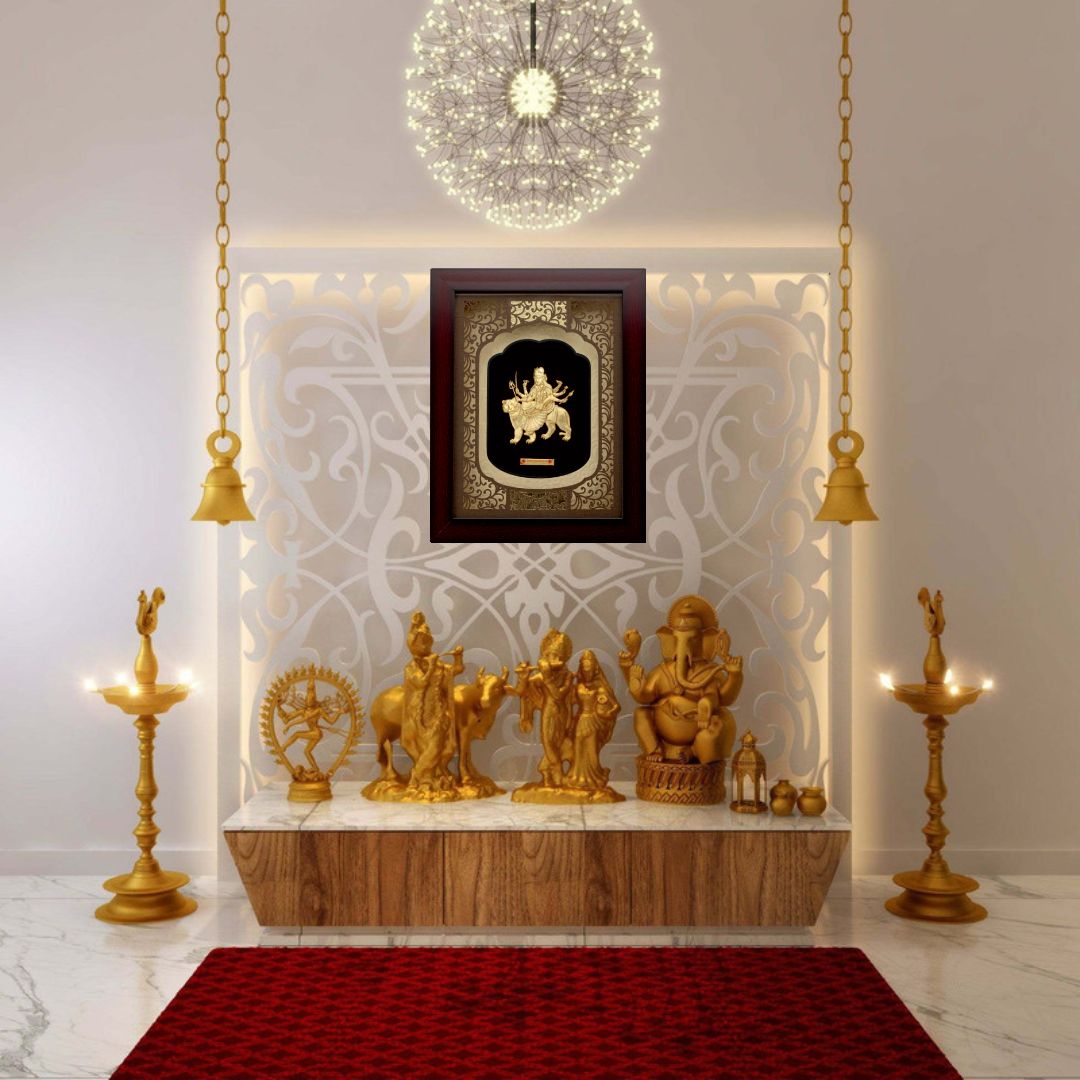 24KT GOLD FOIL SOLID ROSEWOOD DURGA JI FRAME