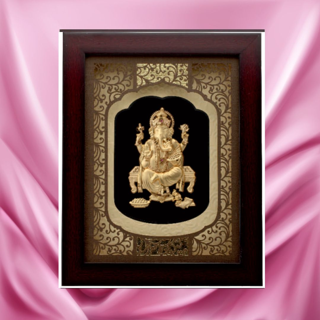 24KT GOLD FOIL SOLID ROSEWOOD GANESHA FRAME