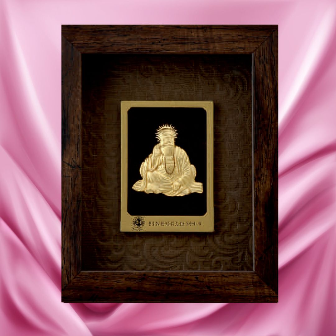 24KT GOLD FOIL ELEGENT MINI BROWN GURU NANAK JI FRAME