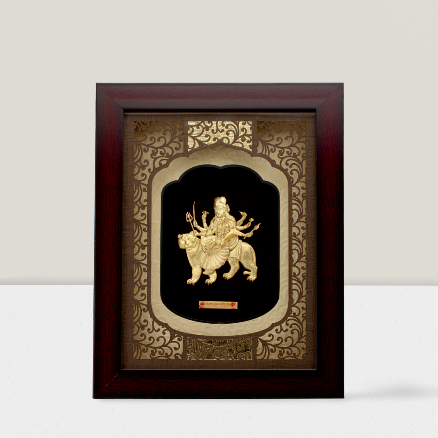 24KT GOLD FOIL SOLID ROSEWOOD DURGA JI FRAME