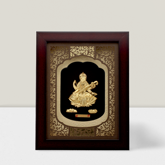 24KT GOLD FOIL SOLID ROSEWOOD SARASWATI JI FRAME