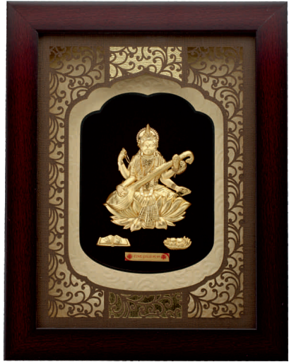 24KT GOLD FOIL SOLID ROSEWOOD SARASWATI JI FRAME